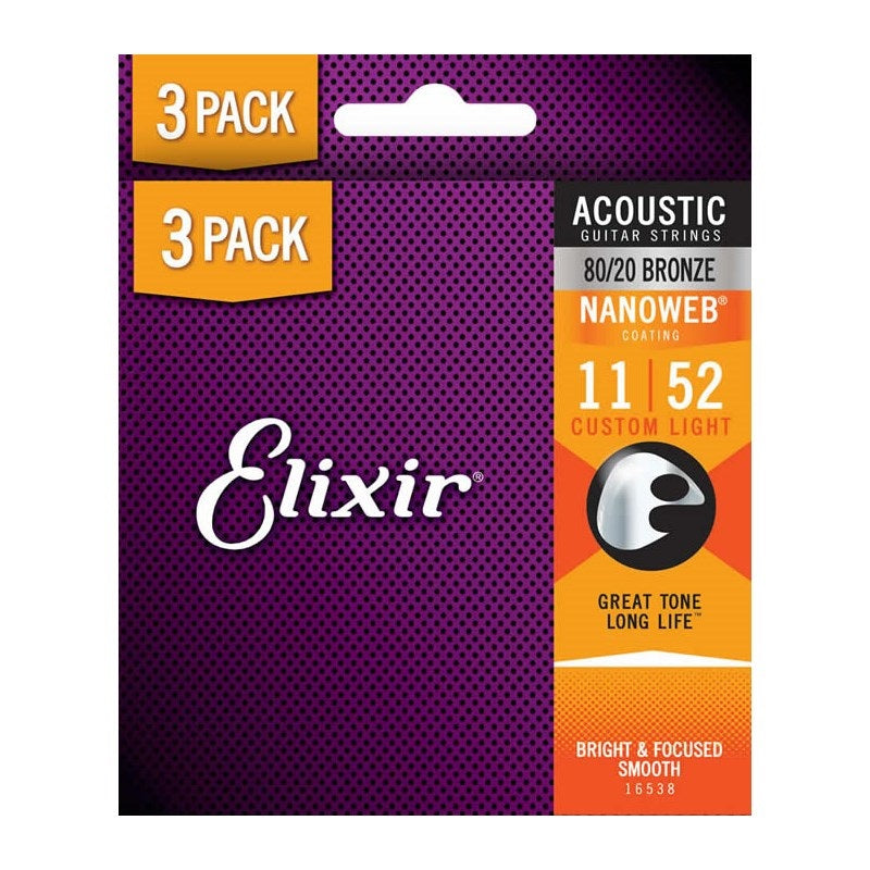 ELIXIR アコースティックギター弦 NANOWEB BRONZE 3SET PACK (11-52)
