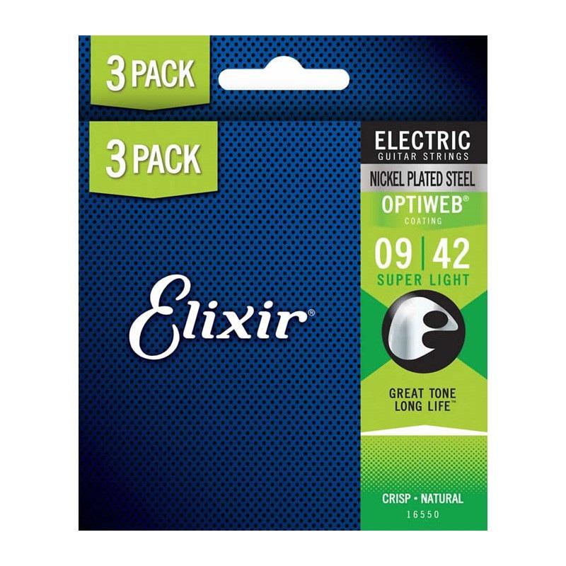 ELIXIR エレキギター弦 OPTIWEB SUPER LIGHT(09-42) 3SET PACK