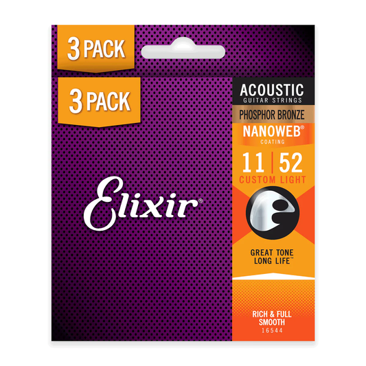 ELIXIR アコースティックギター弦 NANOWEB PHOSPHORBRONZE 3SET PACK　(11-52)